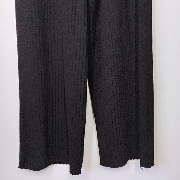 Vince Ribbed Cotton Blend Wide Leg Pants Womens Large Black Crop Minimalist - Picture 4 of 16